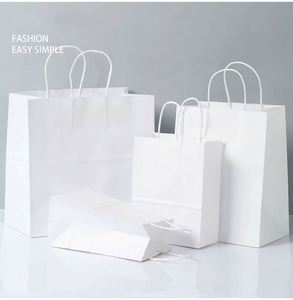 ถุงกระดาษคราฟท์สีขาวและสีน้ำตาลแบบคลาสสิก รีไซเคิลได้ หูหิ้วแบบบิด สำหรับใส่สินค้าในซูเปอร์มาร์เก็ต ใช้สำหรับโปรโมชั่น พร้อมโลโก้ตามสั่ง - Product Image 4