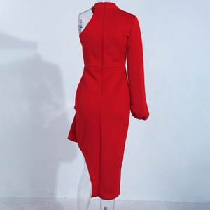 Nuovo Fashion Design da donna Sexy Slim irregolare <span class=keywords><strong>abito</strong></span> da sera <span class=keywords><strong>rosso</strong></span> arruffato vestito monospalla per la festa - Product Image 6