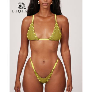 Custom Solid Color Triangle 2 Piece Set Spandex/Nylon Clashing Bandage Backless <strong>Bikini</strong> Fashion Fitness Swimwear - Product Image 1