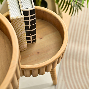 Home Living Room Accent <b>Round</b> Storage Tray Wood <b>Coffee</b> <b>Table</b> with Turned Leg - Product Image 4