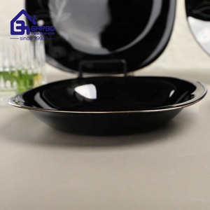 Vaisselle en verre <span class=keywords><strong>opale</strong></span> noir haut de gamme, assiette et bol en verre <span class=keywords><strong>opale</strong></span> noir pour le marché algérien et égyptien, motif lotus, nouvelle collection d'usine - Product Image 5