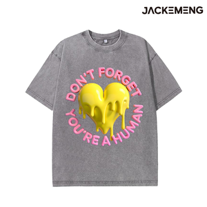 T-shirt Oversize in Cotone Lavato con Stampa 'Don't Forget You're A Human', Stile Retrò Streetwear, Abbigliamento Casual Quotidiano, Maglietta Disponibile nel Magazzino USA - Product Image 2