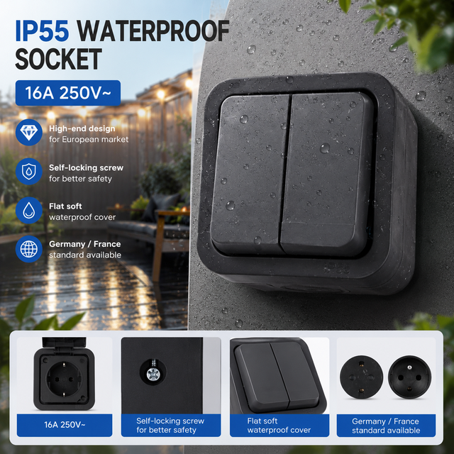 All-weather IP55 Waterproof Switch Outdoor Wall Switch UV Protected External Light Switch for Pergola Deck Anthracite