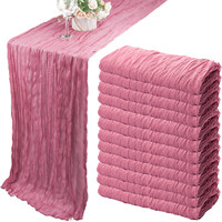 Nouveau chemin de table plissé brodé uni 100 % polyester lavable pour mariages et anniversaires