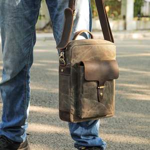 Sac à bandoulière vintage en cuir Crazy Horse et toile Andong pour homme, sac messager simple, sac à main, sac de travail avec poignée supérieure - Product Image 2