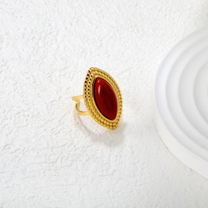 แหวนแฟชั่นทรงมาร์คีส์ ชุบทอง 18k ประดับอาเกต เครื่องประดับสำหรับงานปาร์ตี้ของผู้หญิง - Product Image 4