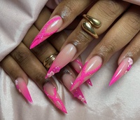 Faux ongles longs à presser, style stiletto, rose, French, couvrance totale, en gel souple acrylique, 10 pièces