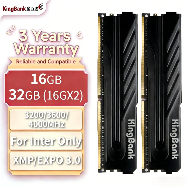 Brand New KingBank DDR4 ECC RAM 16GB X2 3200/3600/4000MHz XMP 3.0 Desktop PC Memory Kit in Stock