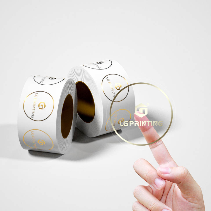 Customized Printing Self Adhesive Gold Foil Stickers Transparent Logo Roll Label