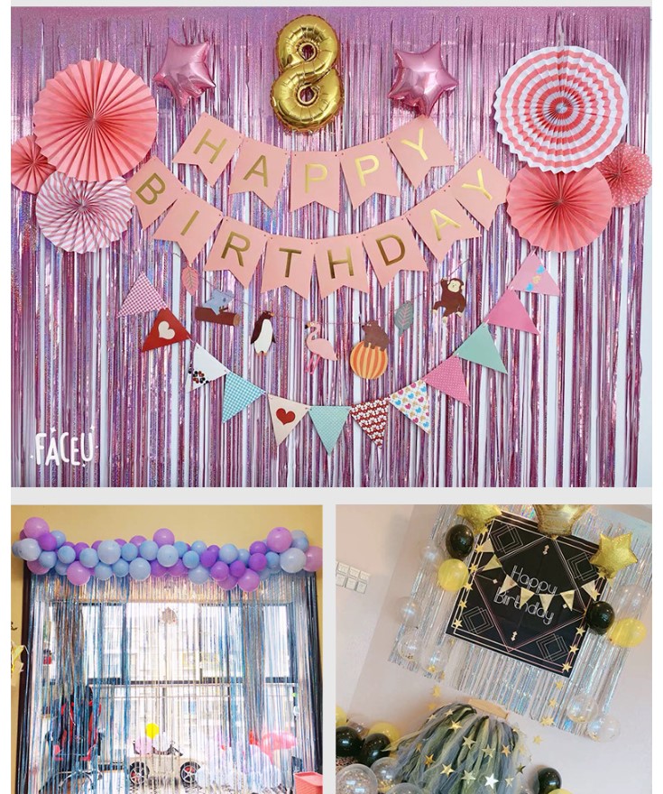 Lot De 2 Rideaux à Franges Jaune Macaron - 1x2 M Chacun - Décoration Fête Mariage Anniversaire