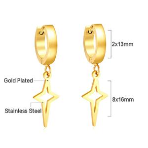 Boucles d'oreilles pendantes en acier inoxydable plaqué or PVD 18 carats, motif croix, triangle évidé avec étoile, pour femme - Product Image 2