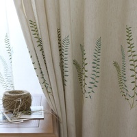 Rideaux Translucides Brodés Motifs Plantes Aquatiques Style Américain Simple et Élégant en Tissu de Lin Épais Intégré