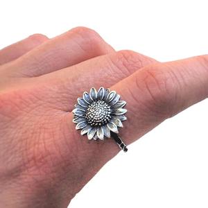 Simple Floral <b>Sunflower</b> Women's <b>Ring</b> Silver Tone Daisy Design Gift Jewelry Fashion <b>Rings</b> - Product Image 5