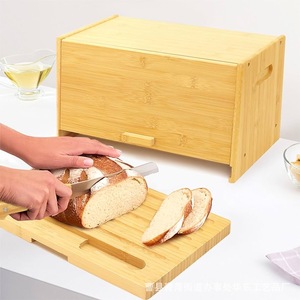 Boîte à pain en bambou avec planche à découper, couleur bois naturel, bois massif, rangement de cuisine, organisateur de bureau HD 0302 - Product Image 1