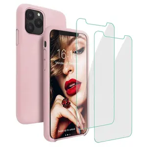 Best Sell Promotion Liquid Silicone Rubber Phone Case with 2pcs Tempered Glass Screen Protector Bundle for iPhone 12 Pro Max