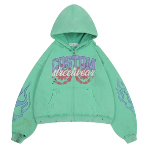 Sudadera con Capucha para Hombre, 450GSM, Tejido Premium, Oversize, Cremallera Completa, Detalle de Pedrería, Estilo Urbano Vintage, Nueva Colección - Product Image 1