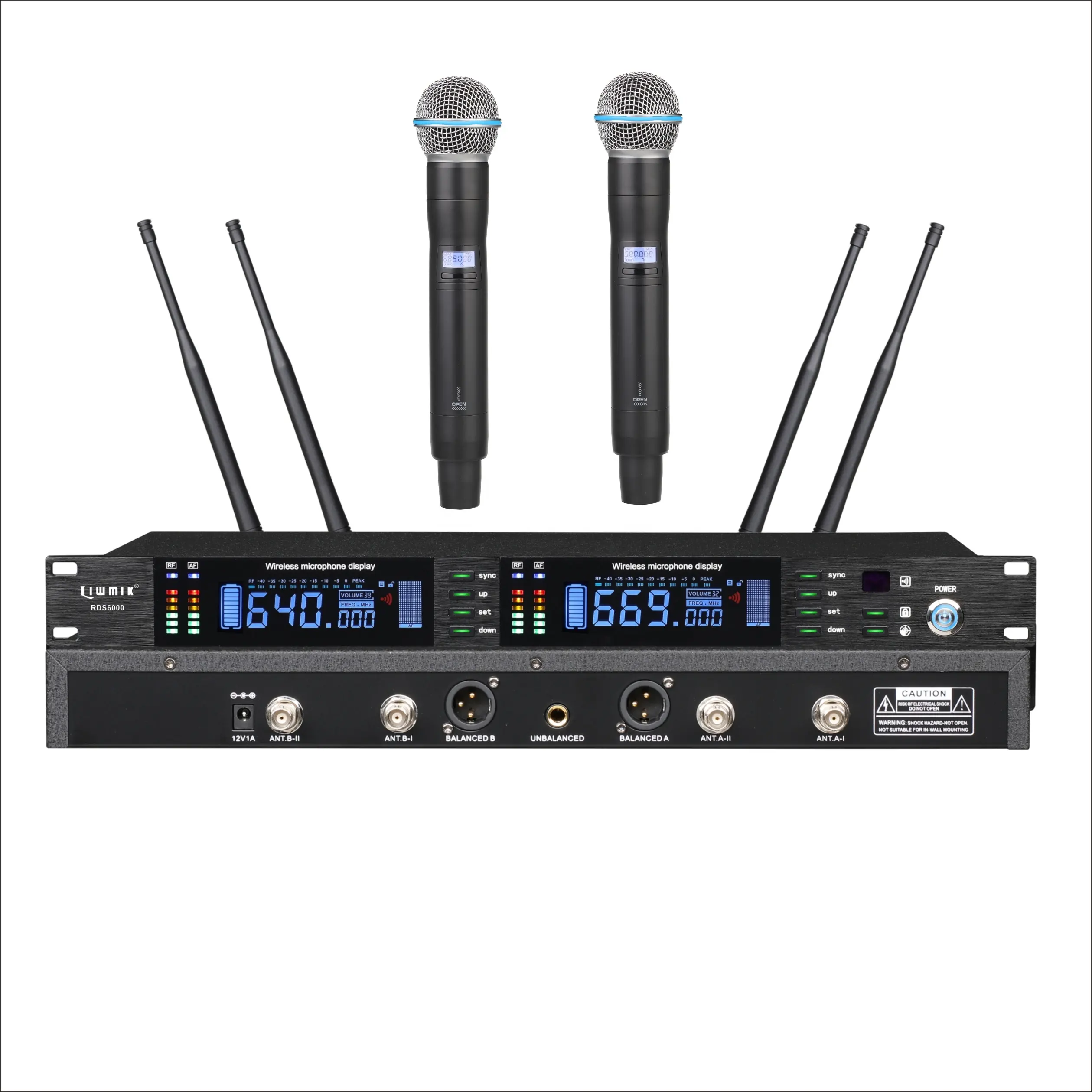 RB6600 Pro UHF Dual-Channel Cordless handheld True Diversity Wireless Microphone System 300 m long range for live show, perform