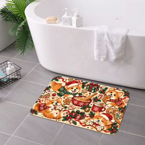 Alfombra de Franela Personalizada al por Mayor con Estampado Completo de Corgi Navideño, Antideslizante, 50x80cm, para Cocina y Garaje - Product Image 2