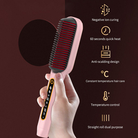 Portable sans fil 2 en 1 brosse à Air chaud électrique ion négatif fer à lisser peigne avec affichage LED brosse à lisser les cheveux