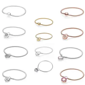 2022 Rose Gold Color Snake Chain 925 Silver Charm Bracelet Fit Original Pandoraer DIY Bracelet for Women Jewelry Gifts wholesale