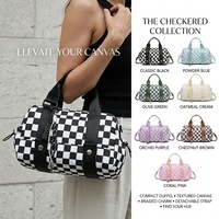 Sac à main à fermeture éclair imperméable à carreaux avec logo personnalisé, orné de cordes tissées, sac à bandoulière quotidien pour femmes