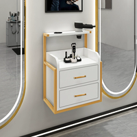 Mobilier de Salon Moderne Doré Mural, Équipement de Stations de Coiffure avec Armoire de Rangement d'Outils pour Salon de Barbiers