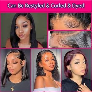 HD Bob parrucca 13x4 pizzo frontale a 200% densità naturale colore nero Pre-pizzicato <span class=keywords><strong>capelli</strong></span> da <span class=keywords><strong>donna</strong></span> <span class=keywords><strong>capelli</strong></span> umani lisci - Product Image 3