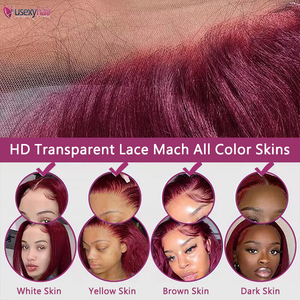 Perruque Lace Front HD 13x4 bordeaux 99J, cheveux humains Remy indiens transparents, longue, pour femme - Product Image 6