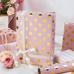 Pink Gold And Luxury <b>Yellow</b> Polka Dot Double-Sided Metallized Gift <b>Wrapping</b> <b>Paper</b> Roll for Party and Wedding Packaging - Product Image 1