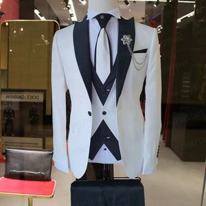 Costume de Mariage 3 Pièces Tendance Homme, Veste d'Affaires Blanche, Gilet Respirant Bleu Royal et <span class=keywords><strong>Pantalon</strong></span> <span class=keywords><strong>Blanc</strong></span> pour Marié - Product Image 4