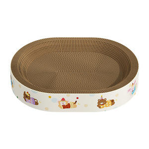 Qi Oh Cat Scratching <b>Post</b> And Bed Oval Corrugated Cardboard Wear Resistant Cartoon Pattern For Cats - Product Image 1