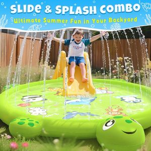Piscina Combinada con Tobogán y Chorros de Agua con Diseño de Tortuga, con Aspersor para Niños, para Jugar en el Agua en el Patio Trasero en Verano - Product Image 3