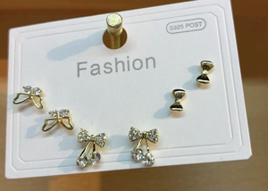 Orecchini di Moda con Fiocco e Cristalli in Argento 925 Placcato Oro, Gioielli da Donna per Uso Quotidiano - Product Image 3