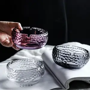 Schlussverkauf japanischer Stil Hammermuster kreatives einfaches buntes goldenes Rande-runder Glas aschenbecher