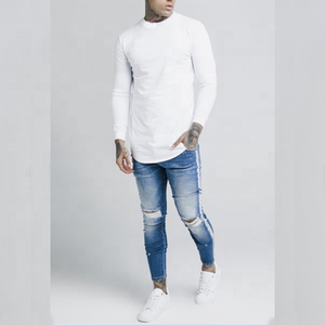 JL0901F, venta al por mayor, camisa blanca de manga larga, camisetas cuadradas en <span class=keywords><strong>blanco</strong></span> para hombre, camisetas de manga larga con cuello simulado para hombre - Product Image 4