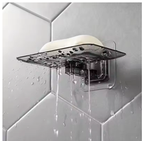 Porte-savon mural en cristal transparent sans soudure Porte-savon de vidange non poreux Fournitures de bain et de toilette