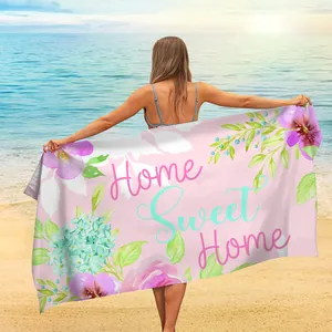 Hot Sale Large Printed Quick Dry Sand Free Polyester Cotton Microfiber Custom Beach Towel With Logo Print
