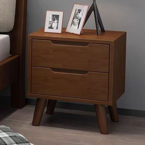Mesita de noche nórdica de madera maciza con 2 cajones, muebles de dormitorio, color madera clara, diseño moderno - Product Image 3