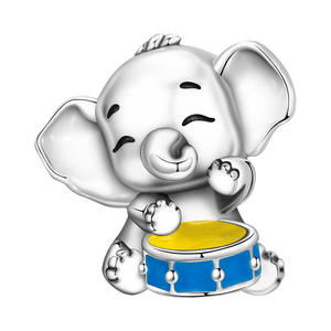 Cute and stylish DIY white brass drumming elephant <b>beaded</b> <b>bracelet</b>/jewelry pendant, perfect for women - Product Image 1