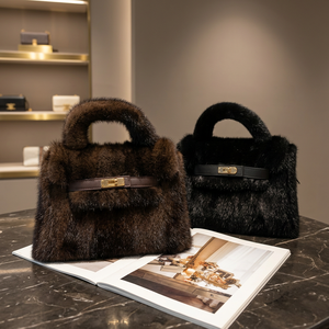 Bolso de Mano de Piel Auténtica para Mujer con Cierre de Cremallera y Broche, Estampados Animales, Bolso de Moda de Invierno, Dos Asas, Estilo para Uso Diario - Product Image 3