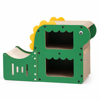 YAOYUE Griffoir pour chat double couche en forme de dinosaure vert, maison pour chat avec planche à griffer ondulée et zone de repos en peluche 50x30x72cm