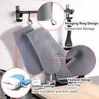 Ensemble de mitaines de four en silicone résistant à la chaleur avec doublure en coton doux, longs gants de four en silicone épais et flexibles pour la cuisson, les grillades