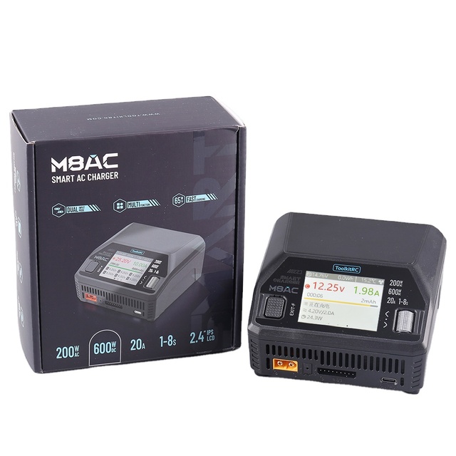 ToolkitRC M8AC Smart Plastic LiHV Lipo Battery Charger/Discharger AC 200W DC 600W 20A 1-8S PD 65W FPV Model Car Parts