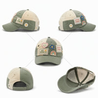 Casquette de baseball 6 panneaux color block avec appliqué vert sauge et crème en coton, ajustable, unisexe, tendance, OEM