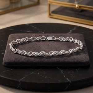 Vintage Round Diamond Twisted Line <b>Sterling</b> <b>Silver</b> Designer <b>Bracelet</b> for Gift or Party - Product Image 2