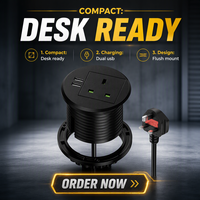 Multiprise encastrable ronde pour bureau, 1 prise intégrée, avec chargeur rapide USB, pour mobilier de bureau (norme UK)