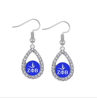 Meilleure Vente Boucles d'oreilles ZPB Zeta Phi Beta Goutte d'eau Strass Lettre Grecque Sororité Accessoire Bijoux DIY Personnalisé Vente en Gros