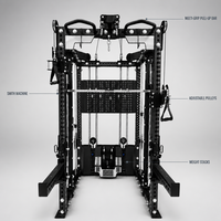 Station multifonctionnelle avec barre de traction, rameur, rack de musculation et machine à câble Smith