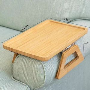 Bamboo Armrest Tray Folding Table With <b>Tablet</b> <b>Stand</b> <b>For</b> Sofa Breakfast Snack Serving Plate Square Shape Center Position - Product Image 2