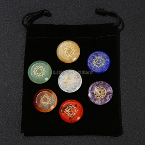 Engraved Reiki <strong>Symbol</strong> Seven Chakra Yoga Energy Healing Stone Decoration Natural Stone Flat Round Seven Chakra Star <strong>Array</strong> Crafts - Product Image 3